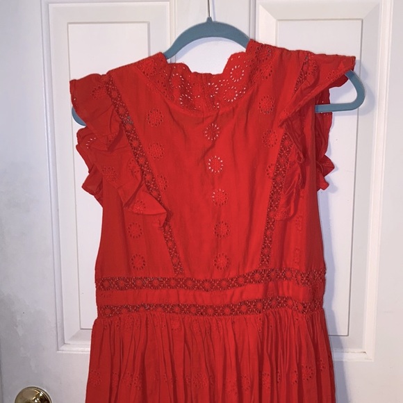 Free People Red Eyelet Sleeveless Button Front Dress - Picture 6 of 9